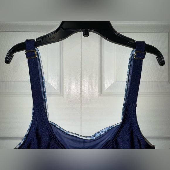 Nine West Shirred Navy Patterned One-Piece Swimsuit. Size S adjustable strap NWT - Picture 9 of 12